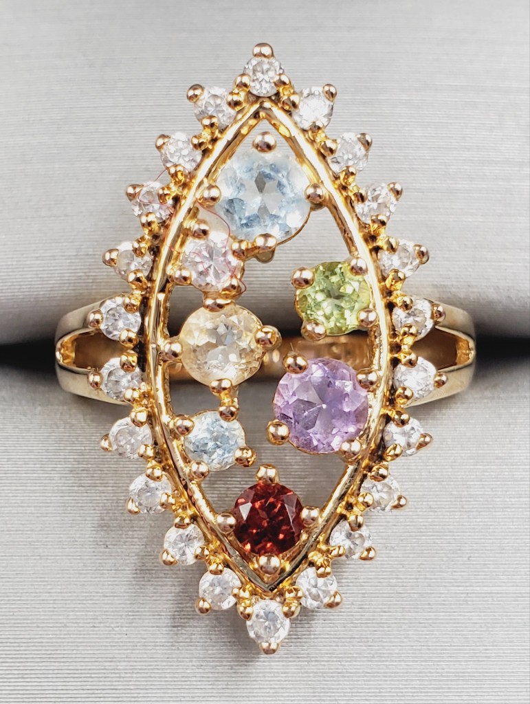 Yellow Gold - 925 Sterling Silver Multi-Gemstone Marquise Cocktail Halo Ring